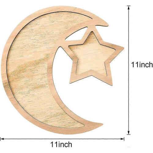 New 2 Sets Ramadan Wooden Tray Moon Star Tableware Eid Mubarak Serving Tableware 1