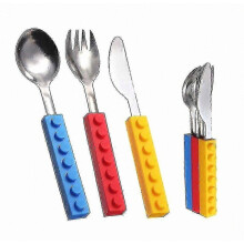 Ensemble de cuillères en forme de bloc pour tout-petits, couverts en acier inoxydable sans danger pour les enfants, ensemble de 3 pièce
