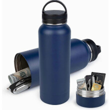 Bouteille d'eau sécurisée cachée de 710 ml (24 oz), bouteille secrète en acier inoxydable avec compartiment caché pour argent, clés et