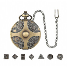 Mini juego de dados DND Steampunk Gear Pocket Watch Metal Dice Set para juegos de mesa de rol y aventuras