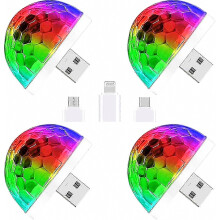 USB Disco Ball Light Sound Activated LED Party Light Mini Portable for Smartphones 4W 4 Pack