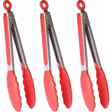 Küchenzange aus Silikon, 23 cm, lebensmittelecht, hitzebeständig, 3er-Set, Rot