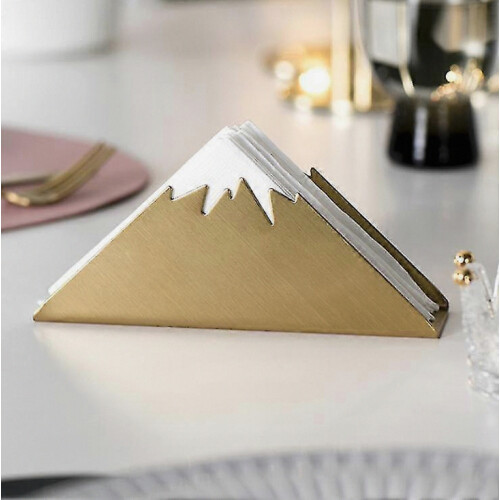Servilletero triangular de acero inoxidable para encimeras de cocina y mesas de comedor, acabado dorado.