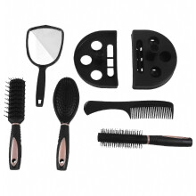 5-Piece Hair Brush and Comb Set with Mirror and Stand, Scalp Massage Hair Care Kit for Women, Pink
