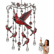 Carillon éolien colibri pour extérieur, carillon de 40 cm (15,8 pouces) sur le thème des oiseaux avec cristaux, décoration de jardin en