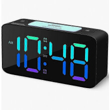 Réveil numérique extra puissant pour les gros dormeurs, veilleuse 7 couleurs, volume réglable, chargement USB, format compact pour cham