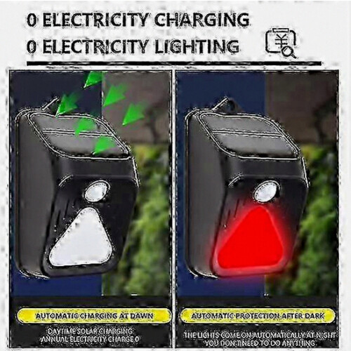 Solar Alarm Light, Automatic Charging, IP65 Waterproof, Plastic, Solar Powered Sound Alarm Strobe Security Light for Yar 2