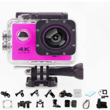 Videocamera d'azione 4K impermeabile con obiettivo ultra grandangolare da 140 gradi per immersioni, sport e viaggi, colore rosa.