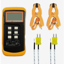 Dual Channel K-Type Thermocouple Thermometer with 2 Pipe Clamps and Sensors, -50 to 1300C Temperature Range
