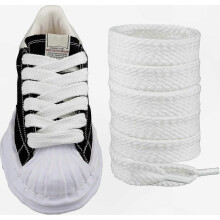 Witte extra brede platte schoenveters voor sneakers, 127 cm brede vervangingsveters, duurzame katoenen veters