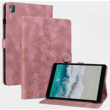 Tablethoes met roze leliebloemmotief, pennenhouder en magnetische sluiting voor 10-inch tablets, beschermende foliohoes