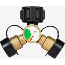 Adattatore a Y a 2 vie per bombola di propano con indicatore di livello, connettore a T per barbecue a gas GPL per bombola di propano