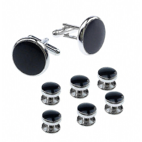 Set di gemelli e bottoni neri per camicie da smoking, accessorio formale da uomo in 8 pezzi dal design elegante