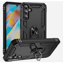 Kompatible Hülle für Samsung Galaxy A15 5G, stoßfeste PC- und TPU-Handyhülle mit Ständer, schlankes Schwarz