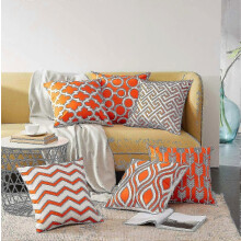 Lot de 6 housses de coussin en toile 45 x 45 cm, motifs géométriques orange et blanc, pour canapé, voiture et terrasse.