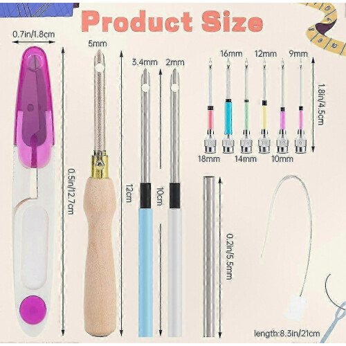 Adjustable Punch Needle Embroidery Tool with Wooden Handle, 13 Piece Floss Kit for Crafting Projects 1