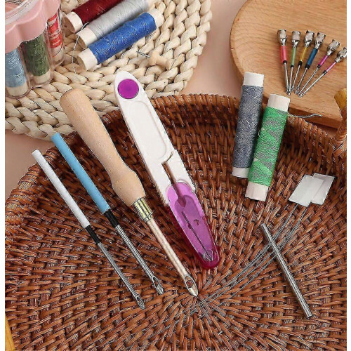 Adjustable Punch Needle Embroidery Tool with Wooden Handle, 13 Piece Floss Kit for Crafting Projects 2
