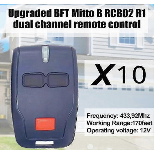 10 Pack 433MHz Rolling Code Remote Controls for Garage Doors and Gates, 2-Button Replacement Remotes 1