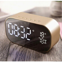 Réveil LED sans fil avec deux haut-parleurs, connectivité Bluetooth, surface miroir, design en métal