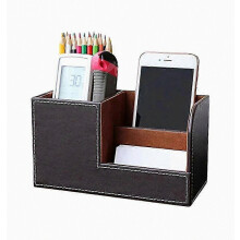 Multifunctional Leather Desk Organizer for Pens and Accessories, Stylish Home Office Storage in Black