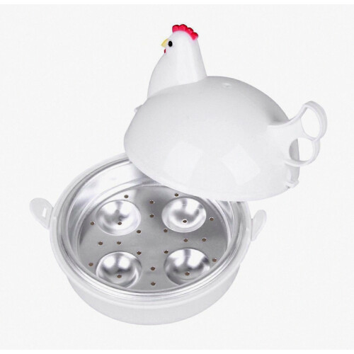 4-Egg Chicken Design Microwave Egg Poacher Steamer for Kitchen Use, Quick Breakfast Maker