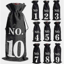 Lot de 10 manchons à cordon en toile de jute pour bouteilles de vin, sacs cadeaux rustiques en jute pour bouteilles de vin, housses réu