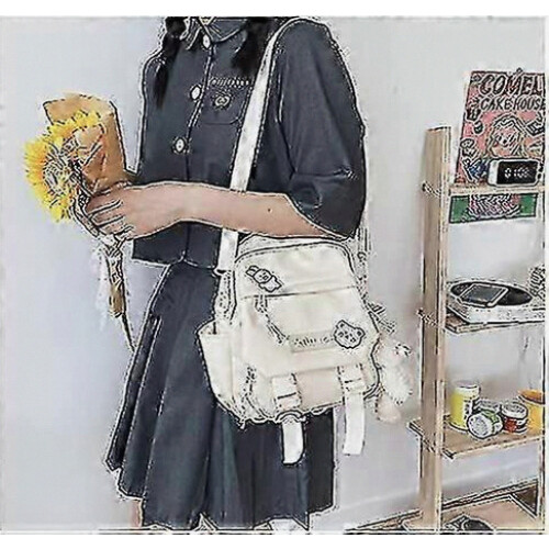 Cute Mini Backpack with Accessories, Aesthetic Small Backpack for Teens, Kawaii White Daypack 2