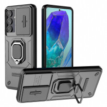 Kompatible Handyhülle mit verschiebbarer Kameraabdeckung für Galaxy M55 5G, stoßfester Schutz, schlankes schwarzes TPU