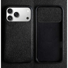 Schutzhülle aus Rindsleder und Polycarbonat mit MagSafe-Kompatibilität und Litschi-Textur für iPhone 17 Pro Max