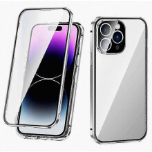 Magnetische Handyhülle aus gehärtetem Glas und Metall mit Schnalle für iPhone 16 Pro, doppelseitige Schutzhülle
