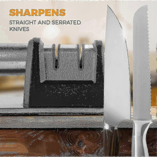 2 Stage Diamond Coated Knife Sharpener for Straight and Serrated Knives, Quick and Safe Sharpening Tool 1