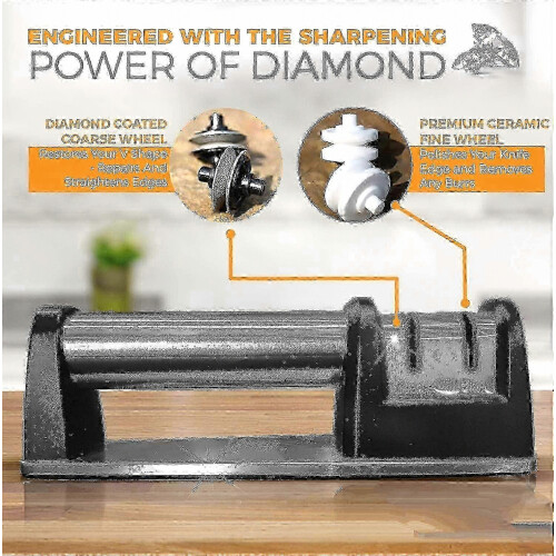 2 Stage Diamond Coated Knife Sharpener for Straight and Serrated Knives, Quick and Safe Sharpening Tool 2