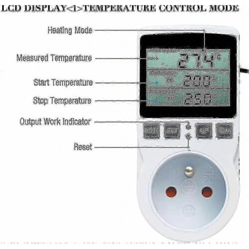 Digital Heating and Cooling Thermostat Socket LCD Temperature Controller 230V for Greenhouse and Farm Use 2