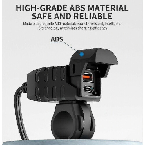 Waterproof Motorcycle USB Charger with QC3.0 and PD3.0 Ports, Handlebar Socket Adapter with Voltmeter 2