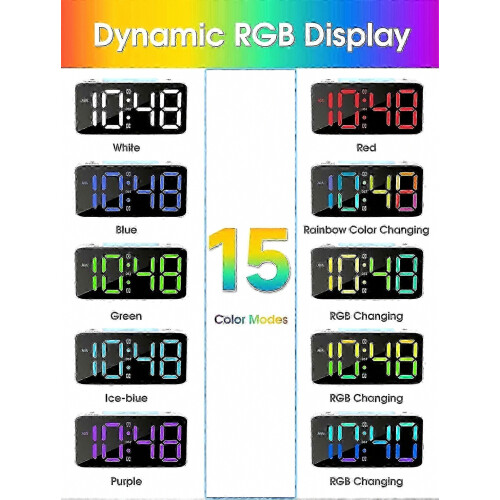 Extra Loud Digital Alarm Clock for Deep Sleepers, Colorful Night Light, Adjustable Volume, USB Charging, Compact Compact 1