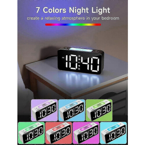 Extra Loud Digital Alarm Clock for Deep Sleepers, Colorful Night Light, Adjustable Volume, USB Charging, Compact Compact 2