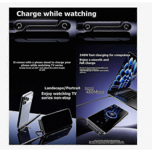 Foldable Phone Holder with Adjustable Stand and Fast Charging Data Cable for Desk and Travel Use 1