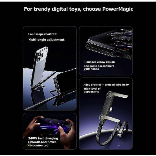 Foldable Phone Holder with Adjustable Stand and Fast Charging Data Cable for Desk and Travel Use 2