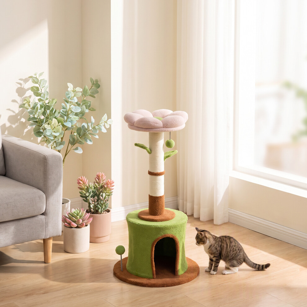 Pawhut Cat Tree For Indoor Kittens, 88Cm Flower Cat Tower With Condo & Bed