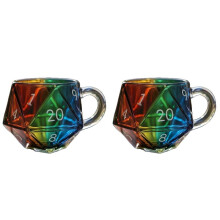 2X Rainbow D20 Dice Mug, 20-Sided Polyhedral Glass Gaming Mug, Heat-Resistant Transparent Coffee Cup