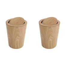 2X 10L Solid Wood Wastebasket with Swing Cover - Eco-Friendly Round Trash Can for Office and Home B