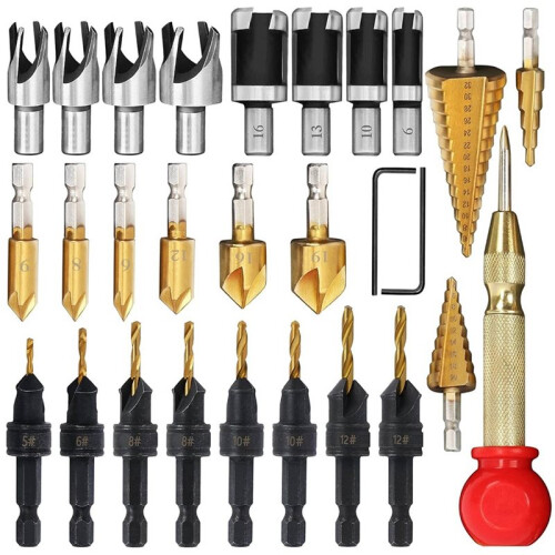 56 Pcs Woodworking Chamfer Drilling Tools, Including Countersink Bit, Wood Plug Cutter Drill Bit Set 2