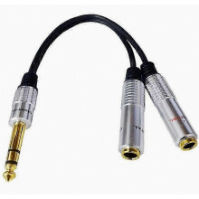 6,35 mm mannelijke naar dubbele vrouwelijke kabel, 1/4 inch TRS stereo Y-splitterkabel