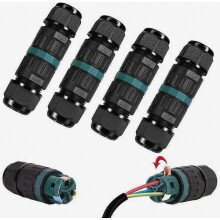 4er-Pack wasserdichte IP68-Steckverbinder mit 3 Pins für Kabel mit 5 bis 12 mm Durchmesser. Außenanschlussdose für Garten und Erdverkabelung.