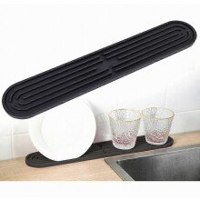 Smalle afdruipmat, siliconen afdruipmat met strook, antislip droogmat voor borden, kopjes, flessen, snijplanken, gootsteenorganizer, 43 x 7,5 x 1