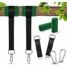 Hangmatriem, 2x150CM Hangende Schommelriem met 2 D-haakkarabiners en 2 beschermkussens en 2 karabiners voor tuinhangmat, schommel of hangstoel