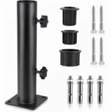 Parasol Base, Parasol Tube, Adjustable Metal Parasol Holder with 3 PVC Reduction Rings (32/38/48mm), Tube for Parasol Base with 8 Steel Nails, Bl