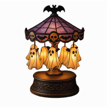 Nočné svetlo Ghost Carousel – gotické vitráže – na stôl v spálni na Halloween