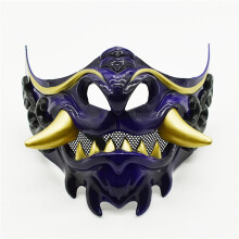 2X Máscara de Diabo Fantasma Samurai Japonês de Halloween Halloween Guerreiro Diabo RPG Horror Guerreiro Diabo Máscara Grossa Azul