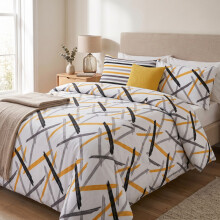 (Aspire Single Bed, Ochre Stripe) Duvet Cover Set with 2 Pillowcases 200 Thread Count Brushed Microfiber Quilt Cover